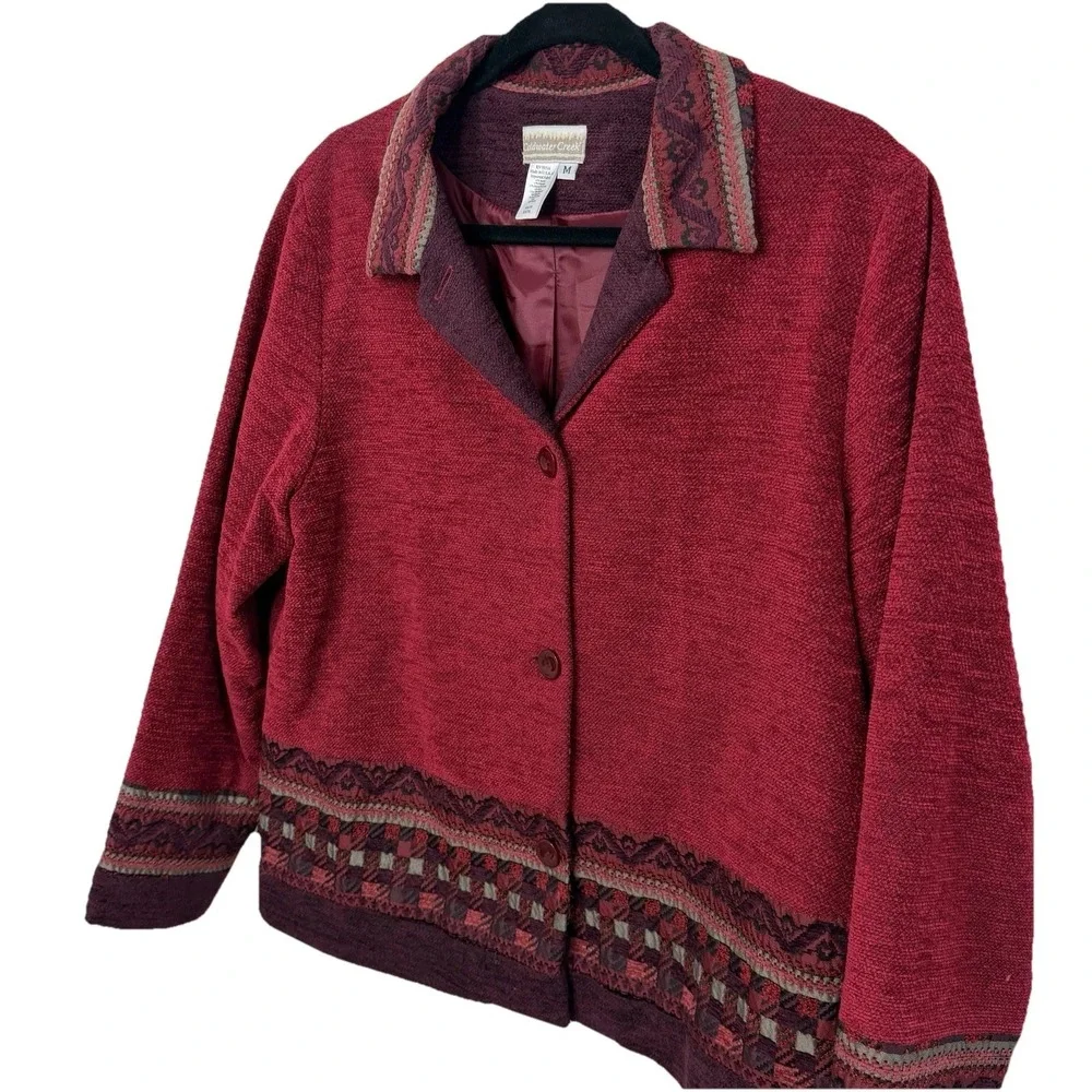 Vintage 90s Coldwater Creek Medium Southwestern Red Boho Jacket Western Heritage